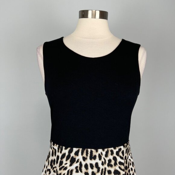 Vince Camuto Womens Leopard Print Maxi Trapeze Dress Black Tan size Small - Picture 4 of 13